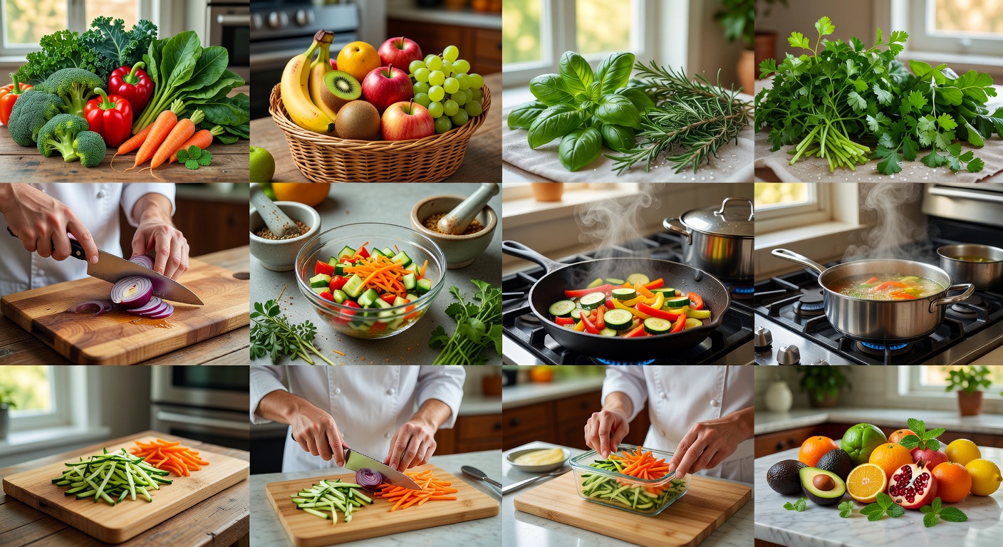 Fresh herbs and prep tools